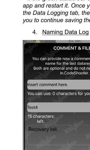CodeShooter · Data Logging screen