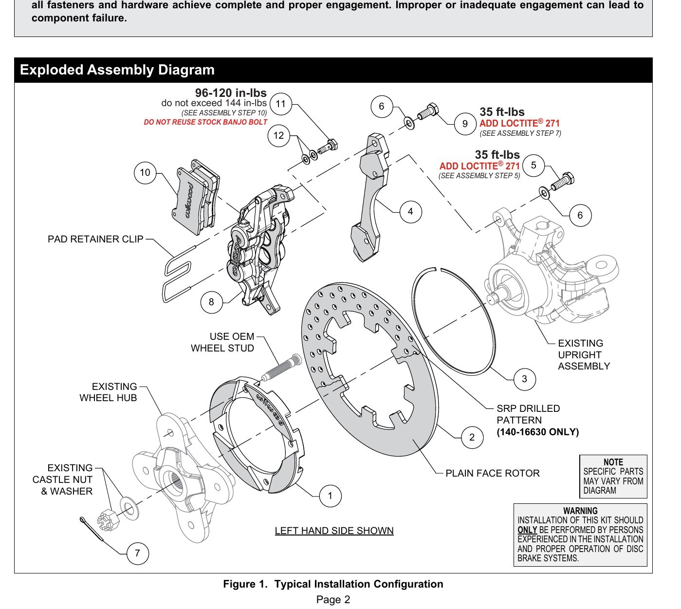 Polaris RZR Pro XP Wilwood Front Brake Kit diagram